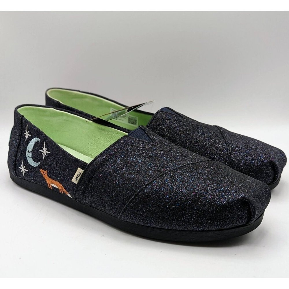Toms Alpargatas Women's Size 9 Midnight Blue Glitter Fox-and-Moon Flats Shoes